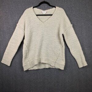 Pink Rose XL V-Neck Long Sleeve Sweater Cream